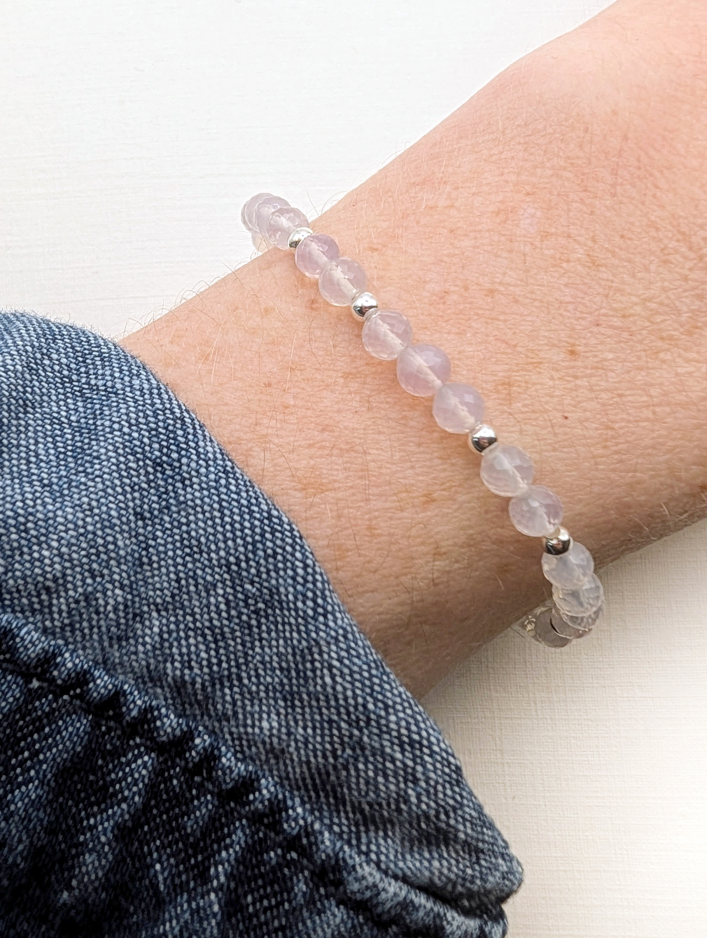 Lavender Quartz & Sterling Silver Beaded Bracelet