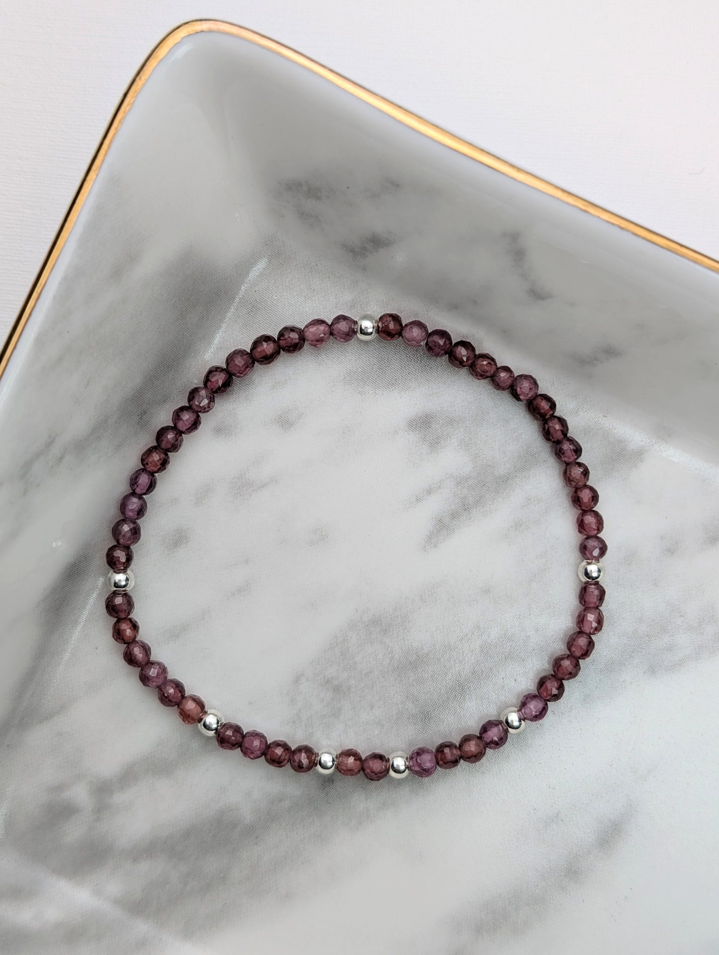 Garnet & Sterling Silver Beaded Bracelet