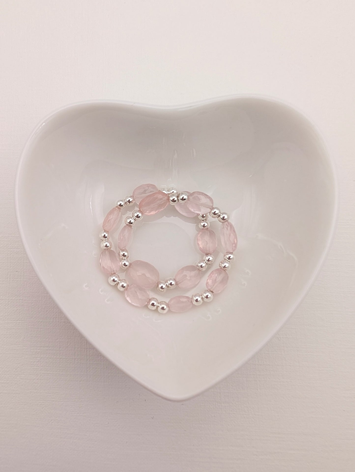 Rose Quartz & Sterling Silver Beaded Bracelet