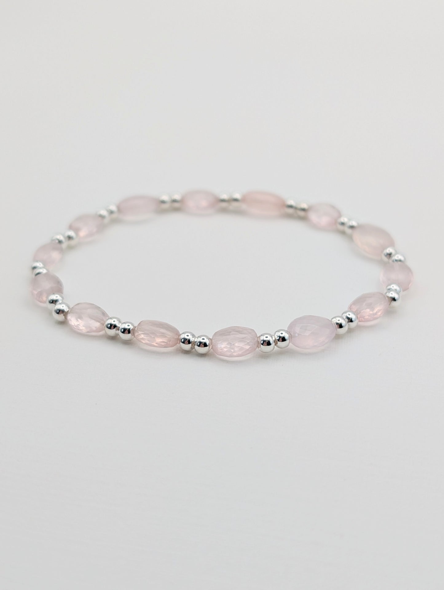 Rose Quartz & Sterling Silver Beaded Bracelet