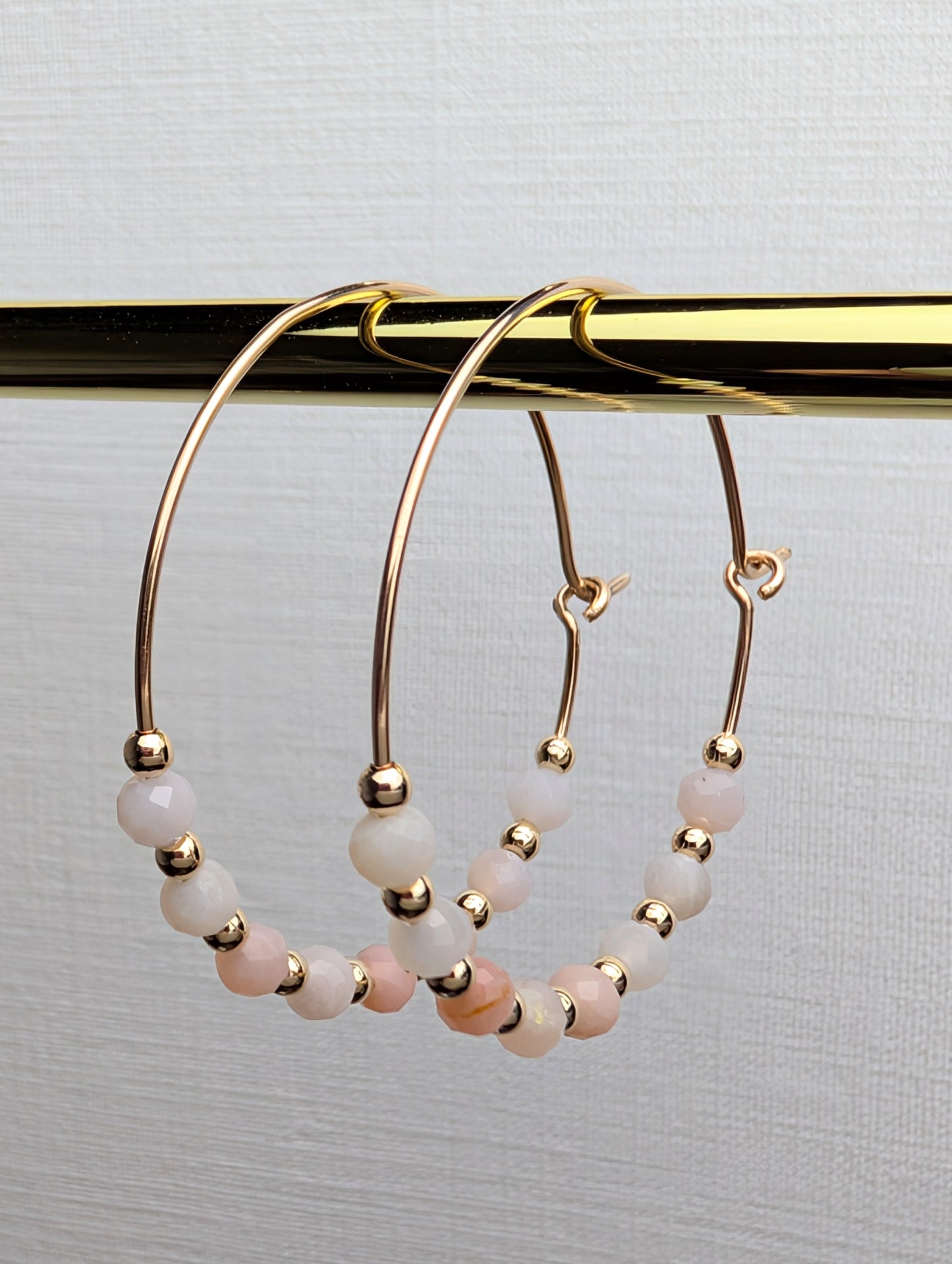 Pink Opal & Gold 30mm Hoop Earrings
