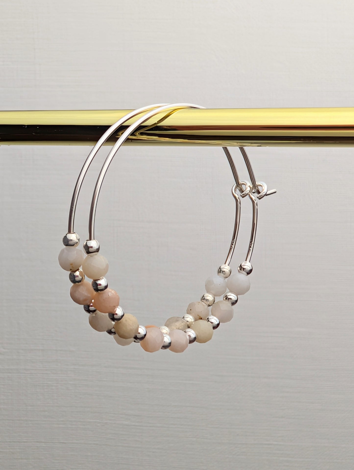 Pink Opal & Sterling Silver 30mm Hoop Earrings