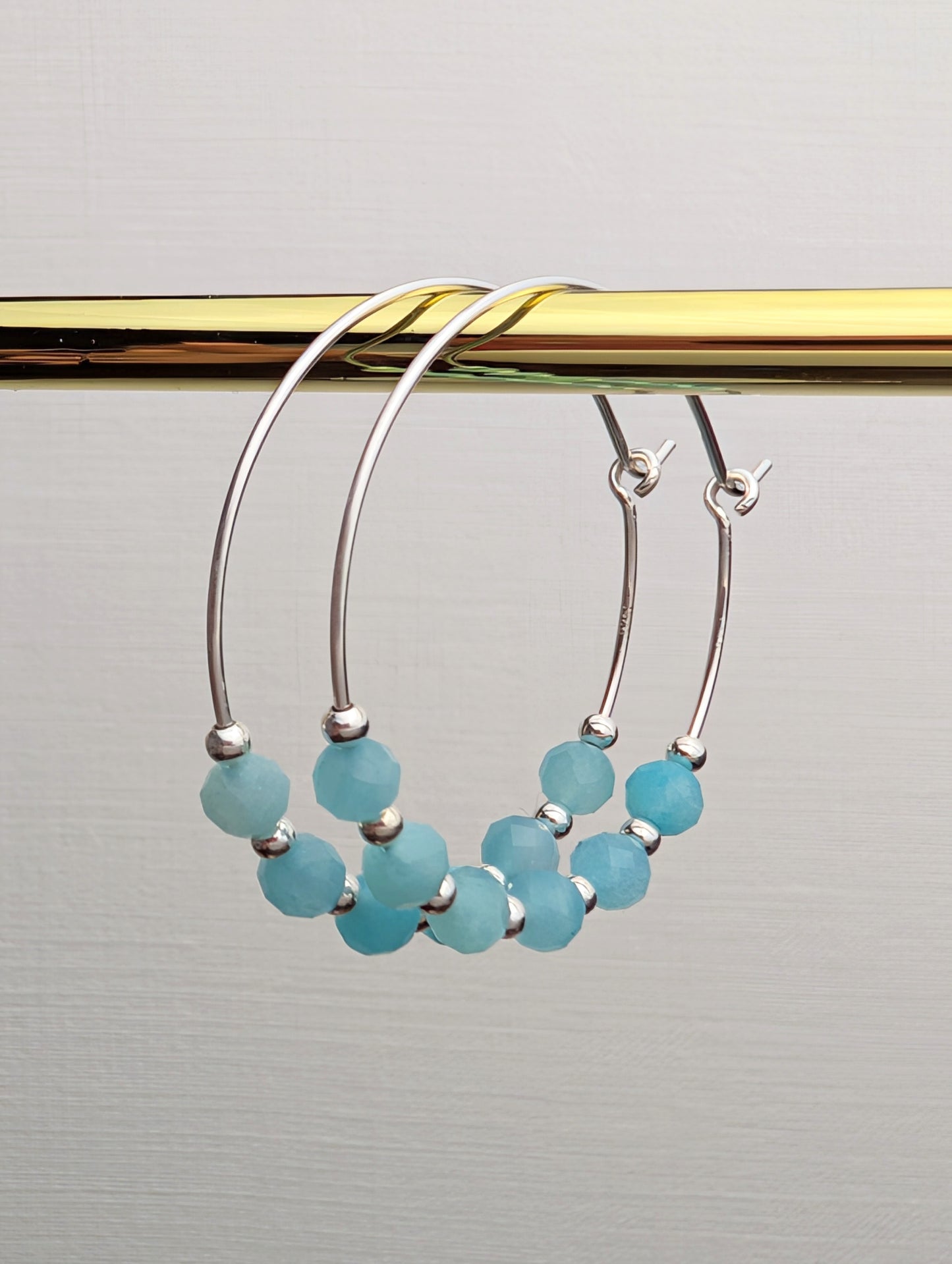 Amazonite & Sterling Silver 30mm Hoop Earrings