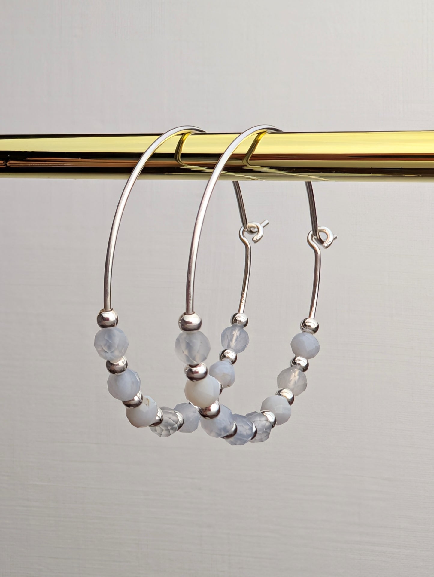 Blue Lace Agate & Sterling Silver 30mm Hoop Earrings