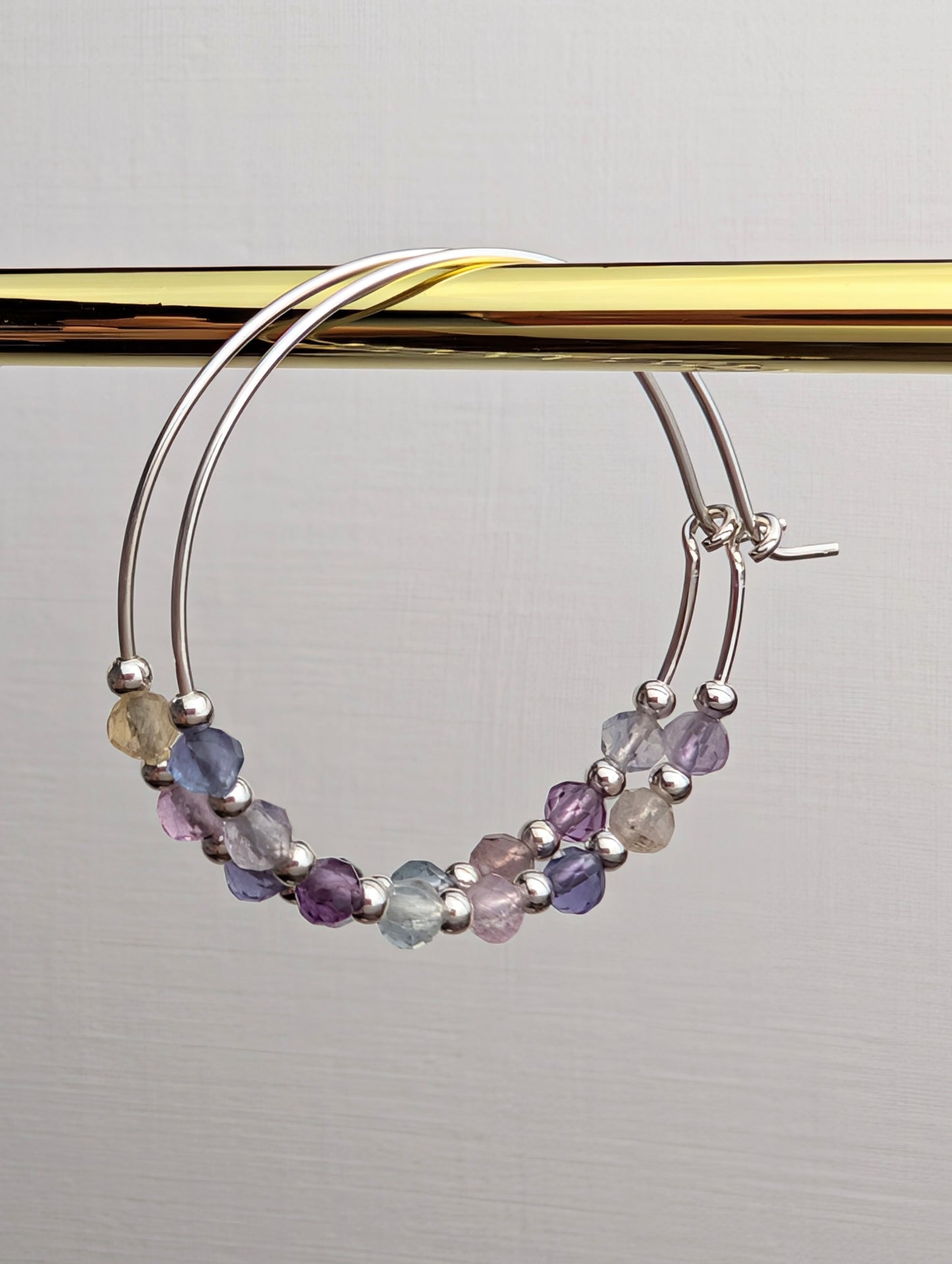 Fluorite & Sterling Silver 30mm Hoop Earrings