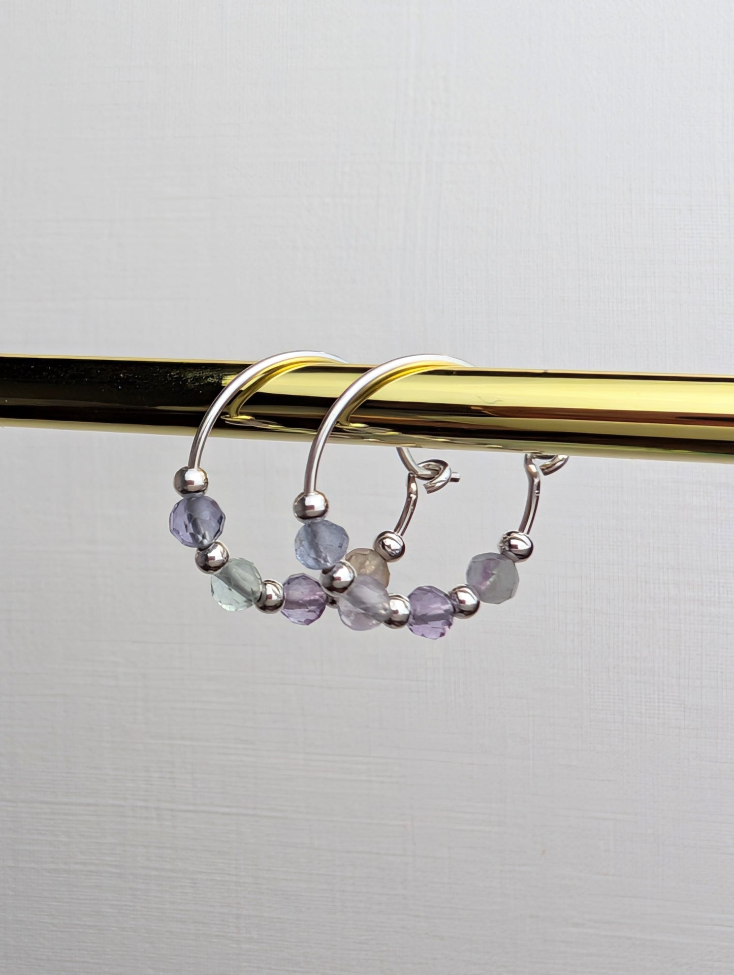 Fluorite & Sterling Silver 15mm Hoop Earrings