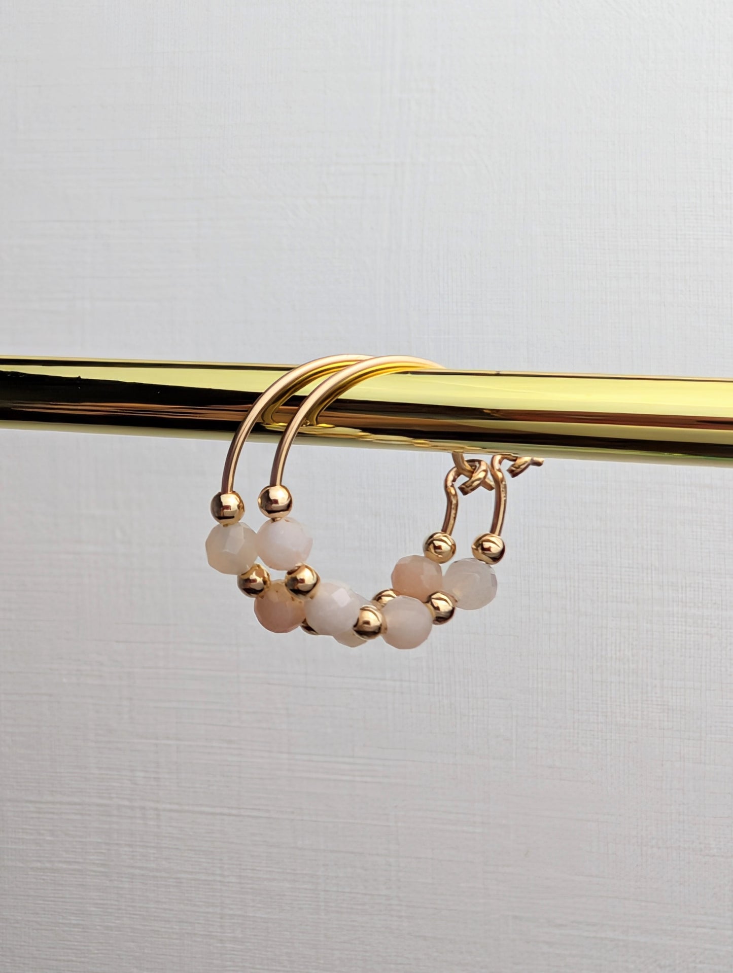 Pink Opal & Gold 15mm Hoop Earrings