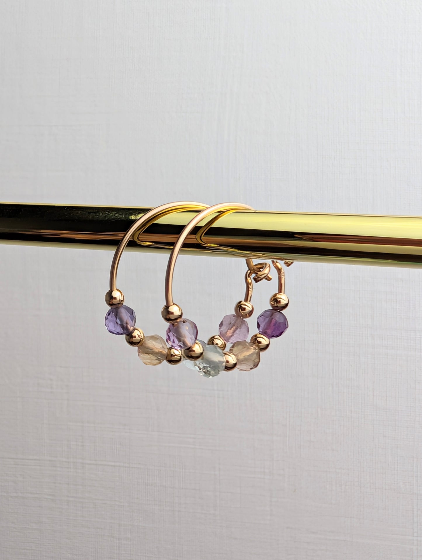 Fluorite & Gold 15mm Hoop Earrings