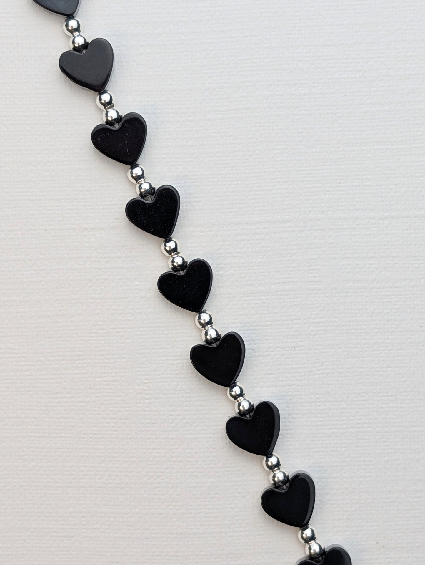 Black Onyx & Sterling Silver Heart Bracelet