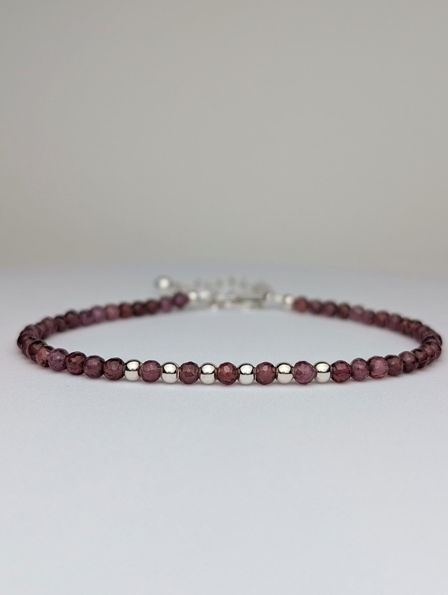 Garnet & Sterling Silver Beaded Bracelet
