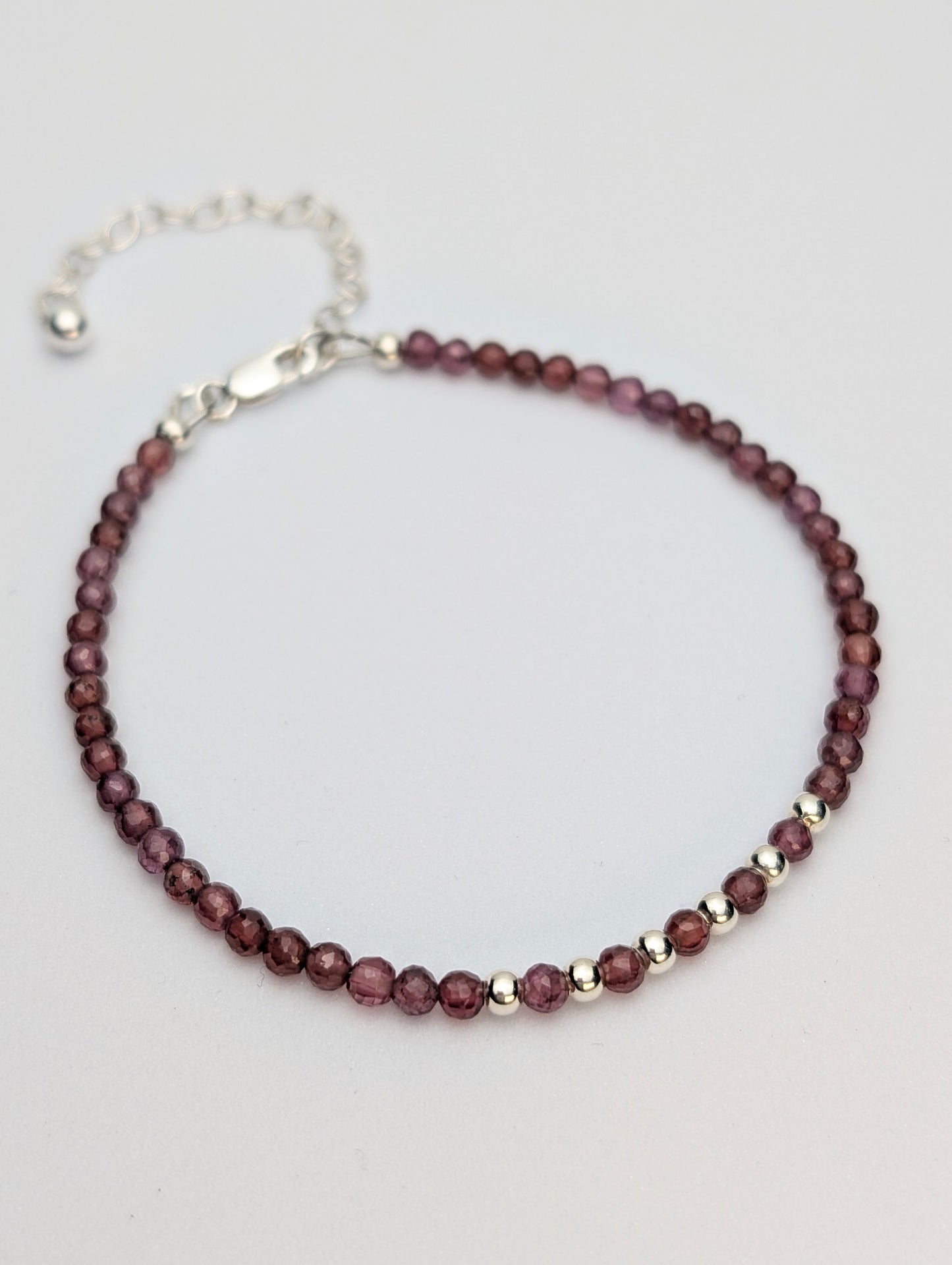 Garnet & Sterling Silver Beaded Bracelet