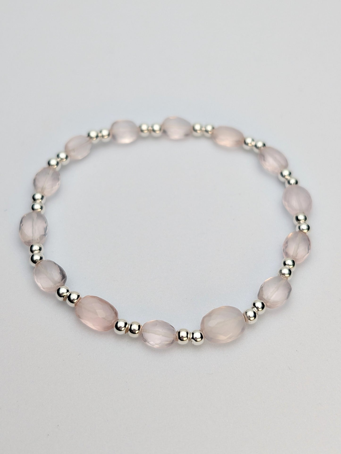 Rose Quartz & Sterling Silver Beaded Bracelet