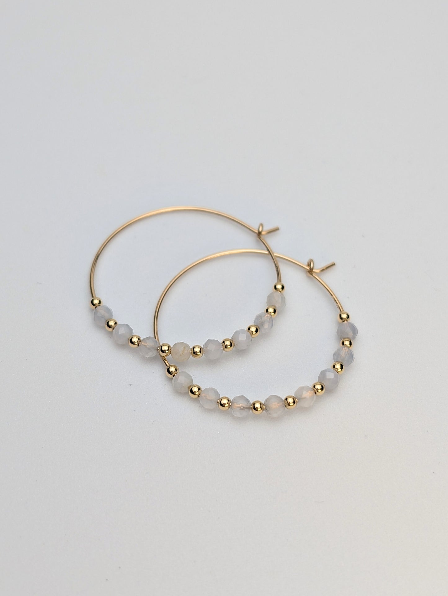 Blue Lace Agate & Gold 30mm Hoop Earrings