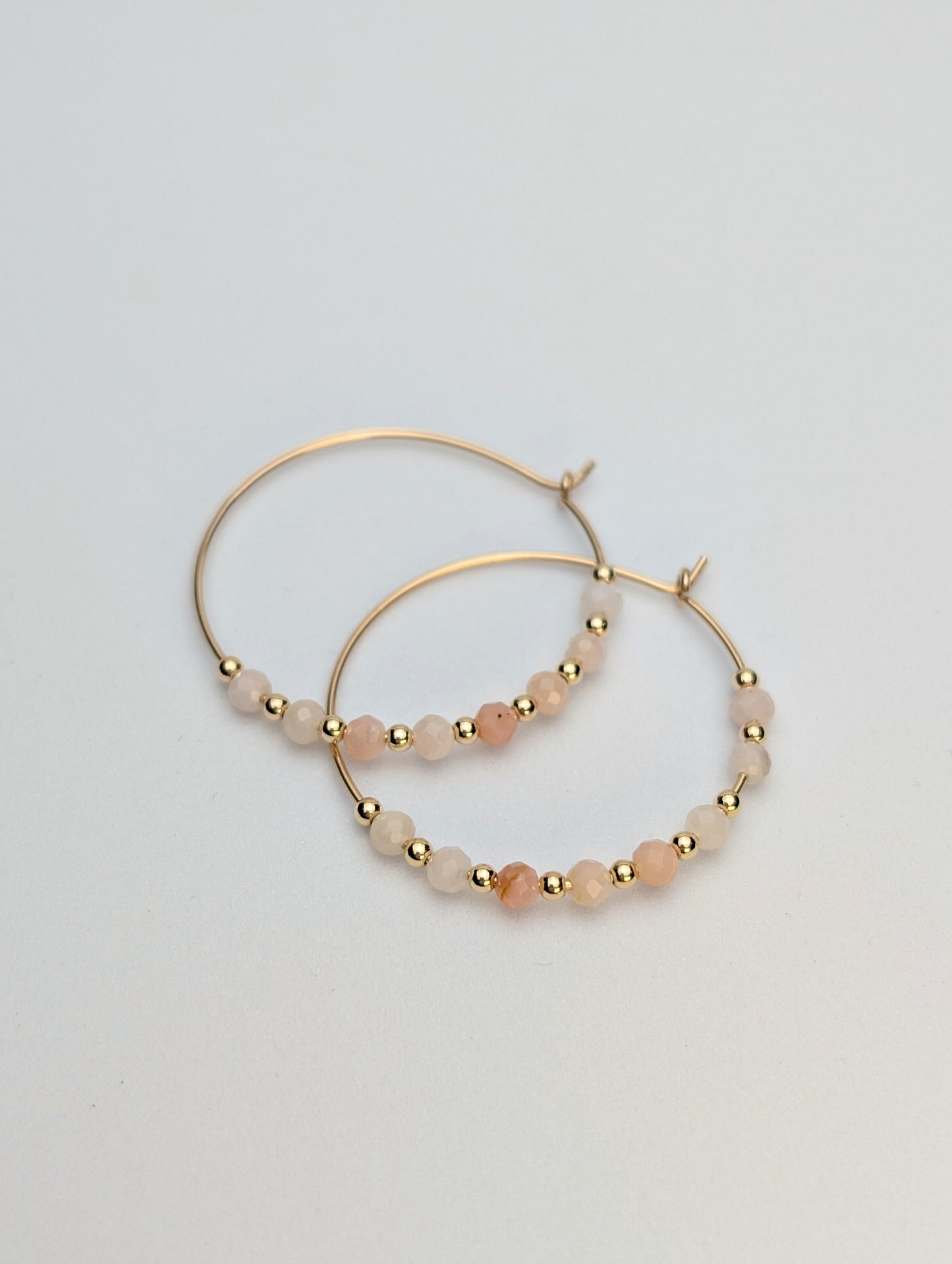 Pink Opal & Gold 30mm Hoop Earrings