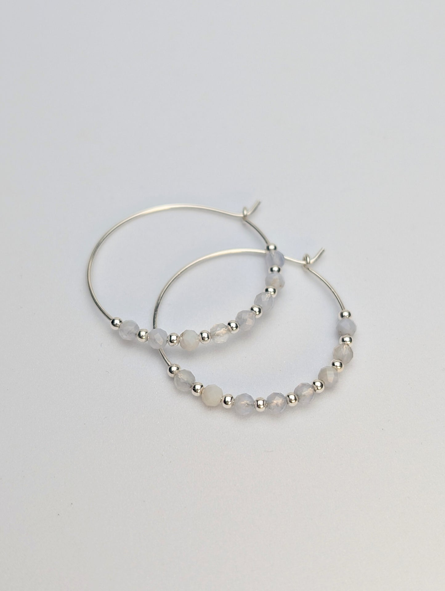 Blue Lace Agate & Sterling Silver 30mm Hoop Earrings