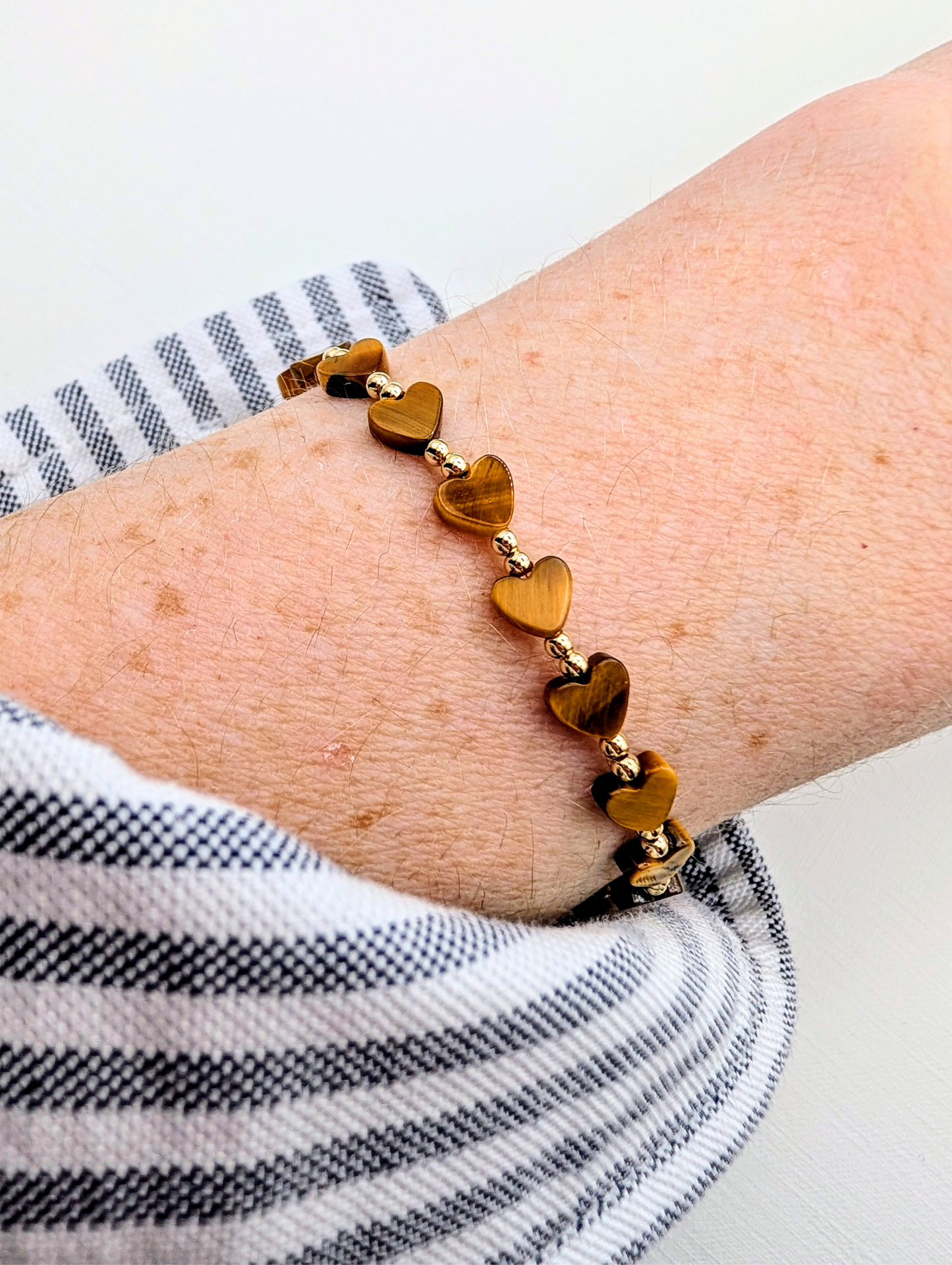 Tiger's Eye and Gold Heart Bracelet