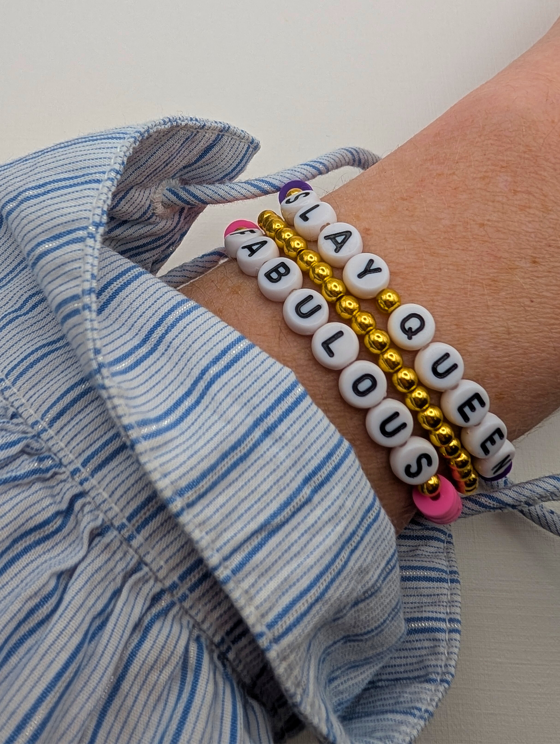 Personalised Black White Letter Bead Bracelet CHILD Black