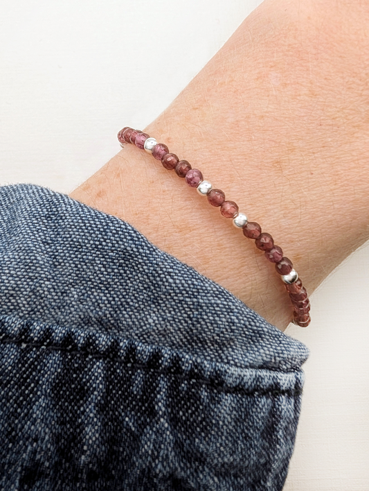 Garnet & Sterling Silver Beaded Bracelet