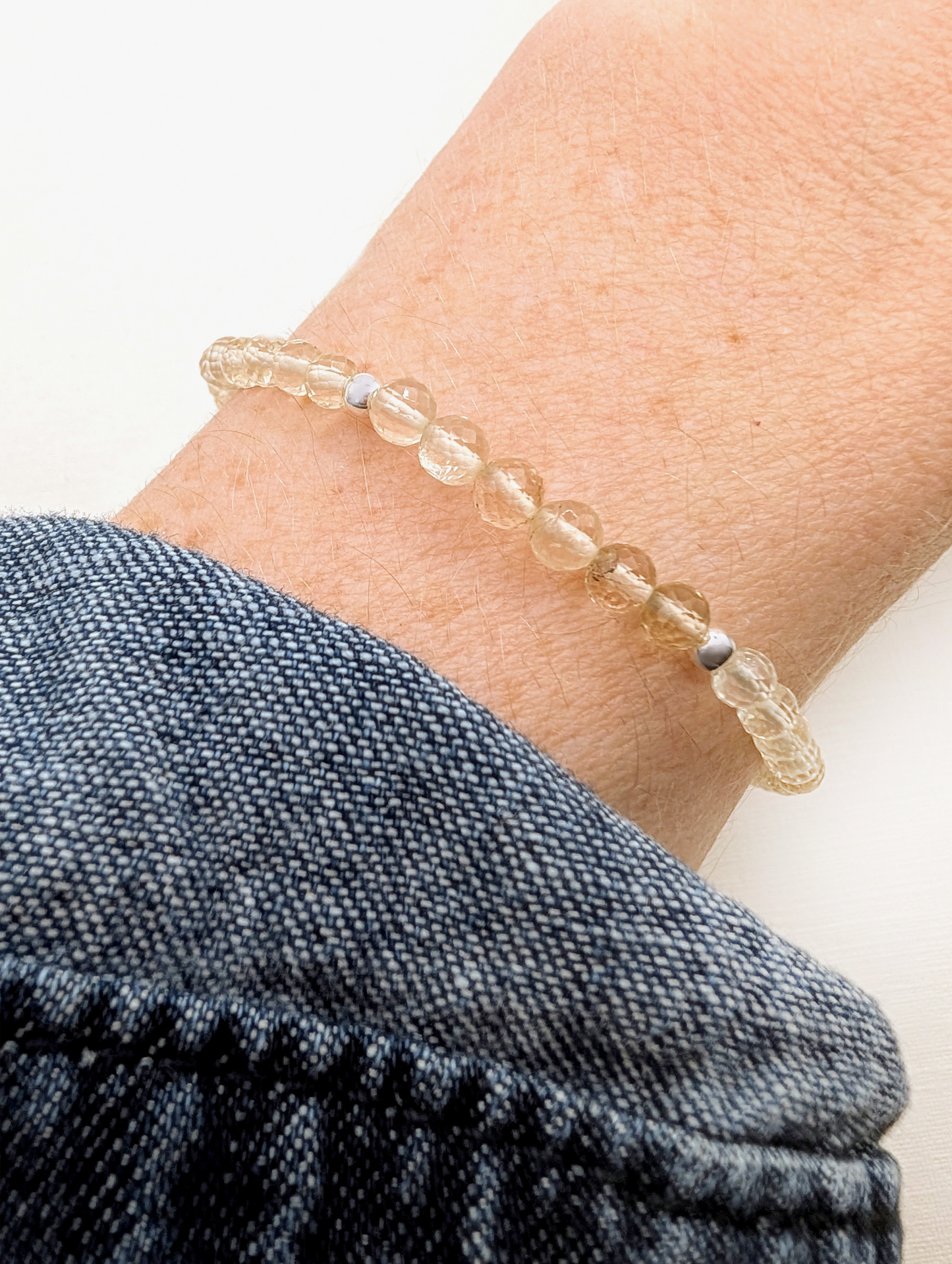 Honey Quartz & Sterling Silver Beaded Bracelet