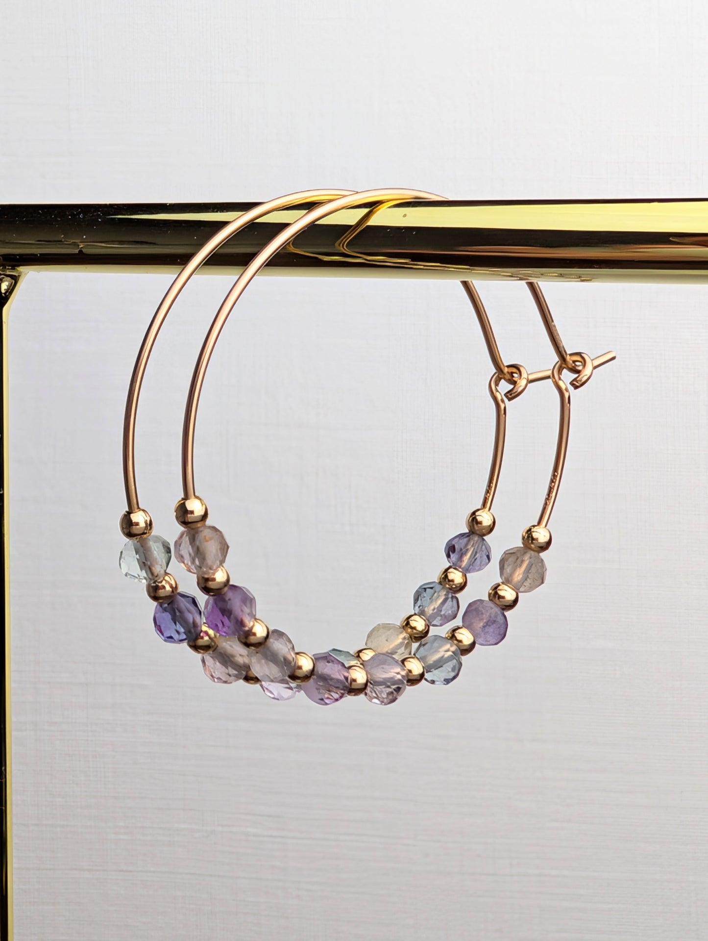 Fluorite & Gold 30mm Hoop Earrings