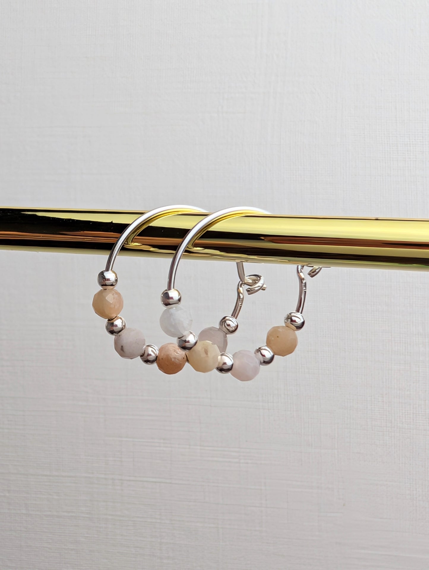Pink Opal & Sterling Silver 15mm Hoop Earrings