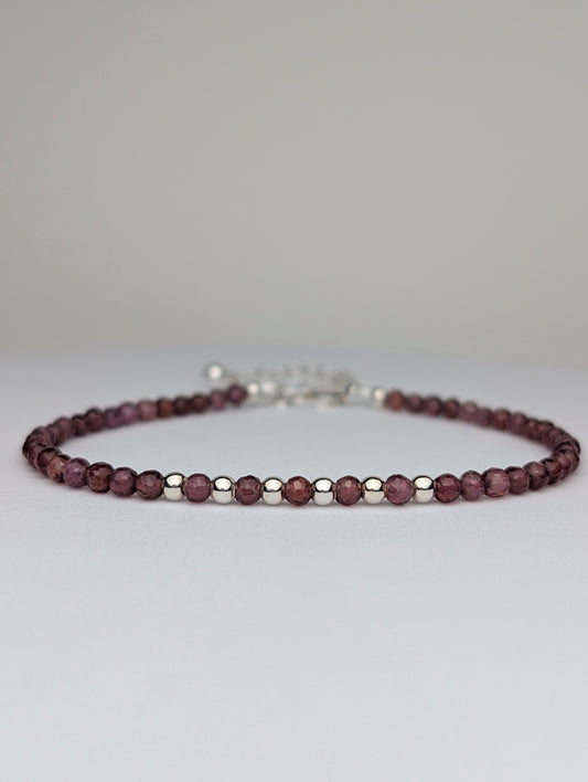 Garnet & Sterling Silver Beaded Bracelet
