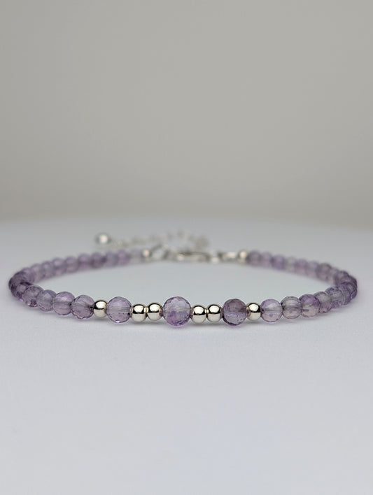 Amethyst & Sterling Silver Beaded Bracelet