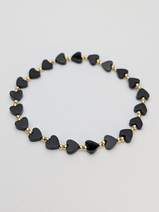 Black Onyx & Gold Heart Bracelet