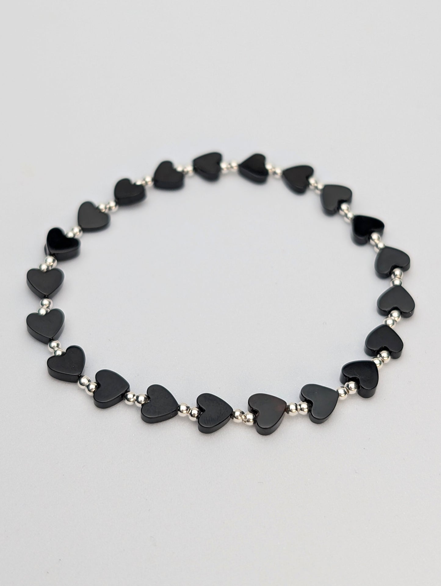 Black Onyx & Sterling Silver Heart Bracelet
