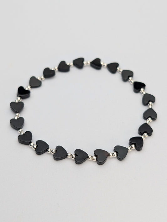 Black Onyx & Sterling Silver Heart Bracelet