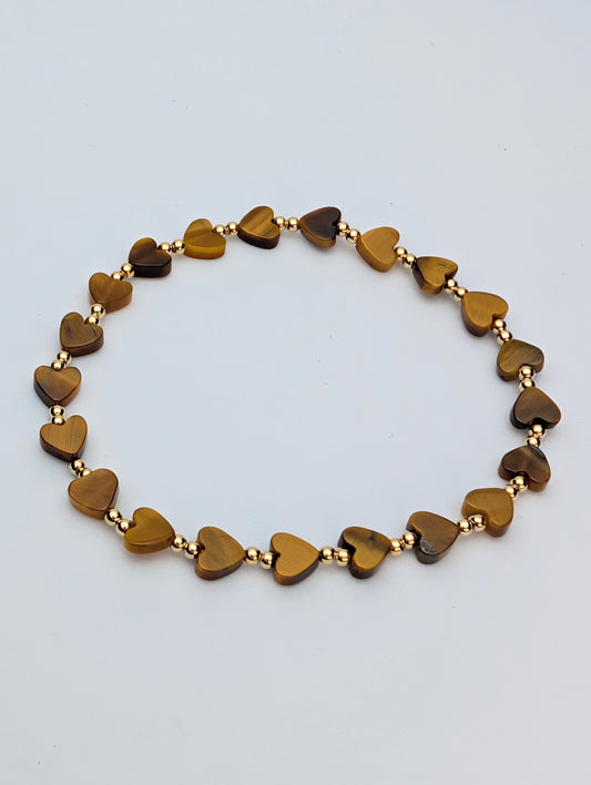 Tiger's Eye & Gold Heart Bracelet