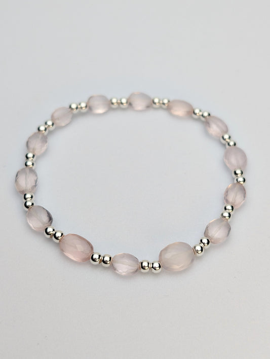 Rose Quartz & Sterling Silver Beaded Bracelet