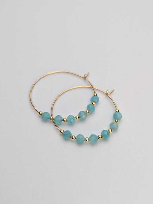 Amazonite & Gold 30mm Hoop Earrings