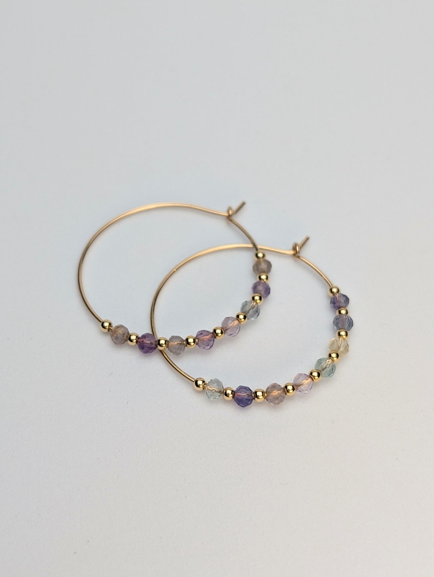 Fluorite & Gold 30mm Hoop Earrings