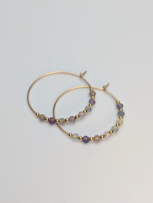 Fluorite & Gold 30mm Hoop Earrings