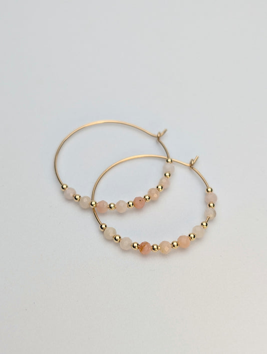 Pink Opal & Gold 30mm Hoop Earrings