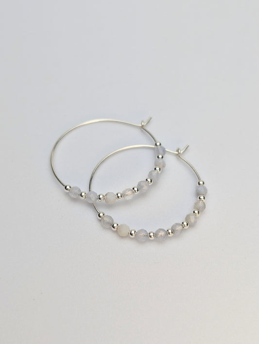 Blue Lace Agate & Sterling Silver 30mm Hoop Earrings
