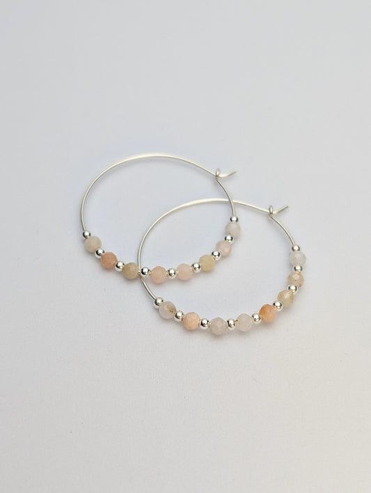 Pink Opal & Sterling Silver 30mm Hoop Earrings