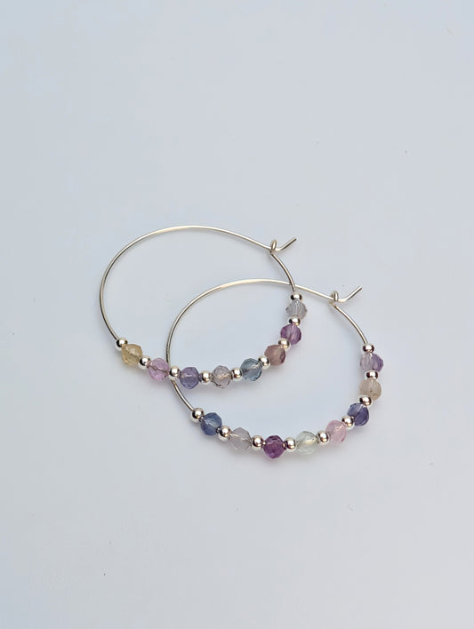 Fluorite & Sterling Silver 30mm Hoop Earrings
