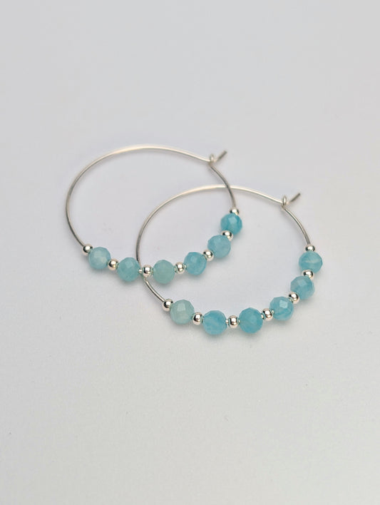 Amazonite & Sterling Silver 30mm Hoop Earrings