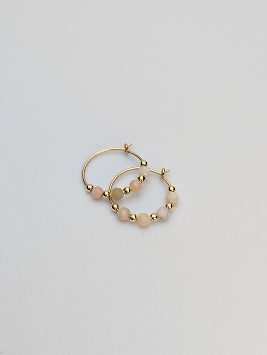 Pink Opal & Gold 15mm Hoop Earrings