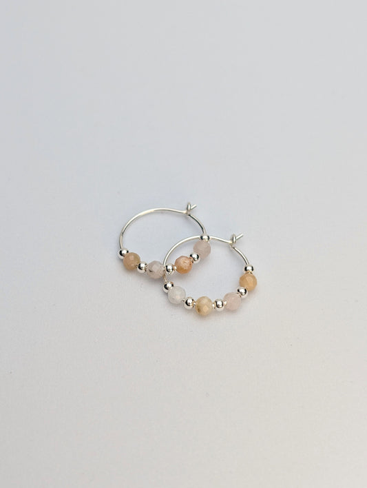 Pink Opal & Sterling Silver 15mm Hoop Earrings