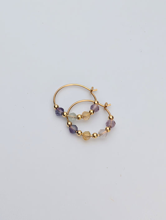 Fluorite & Gold 15mm Hoop Earrings
