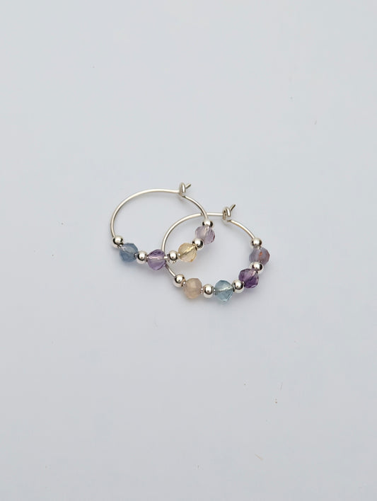 Fluorite & Sterling Silver 15mm Hoop Earrings