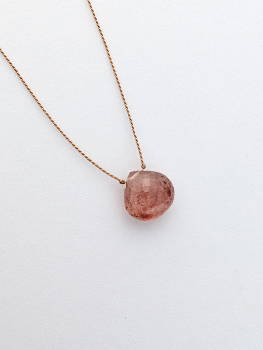 Strawberry Quartz Silk Cord Necklace