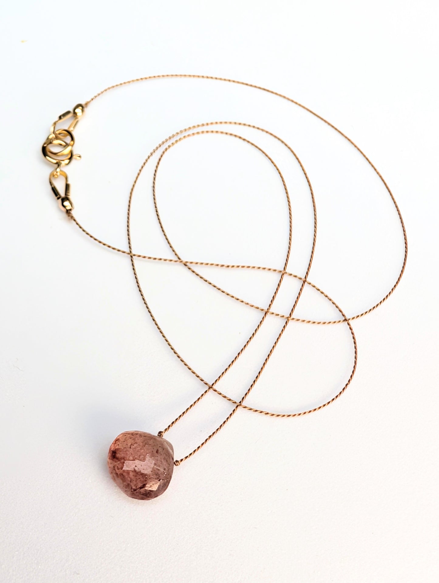 Strawberry Quartz Silk Cord Necklace