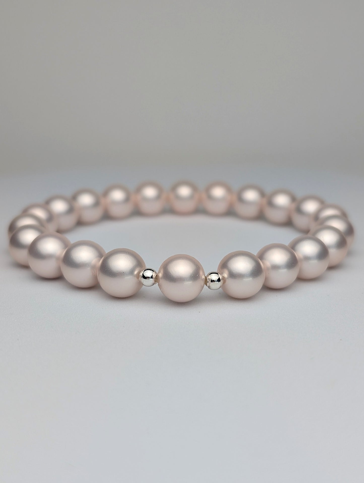 Pink Shell Pearl & Sterling Silver Beaded Bracelet