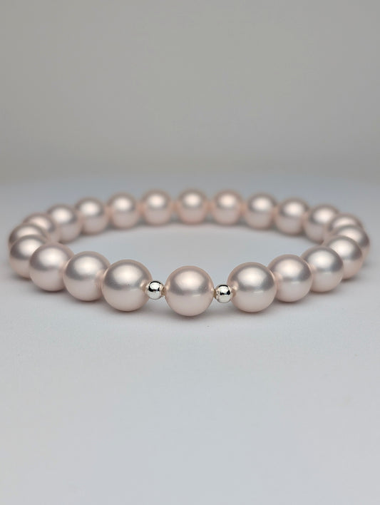 Pink Shell Pearl & Sterling Silver Beaded Bracelet