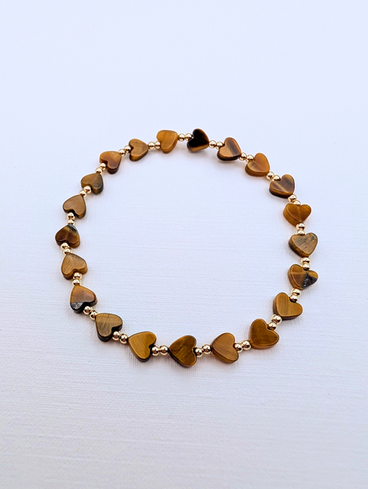Tiger's Eye and Gold Heart Bracelet
